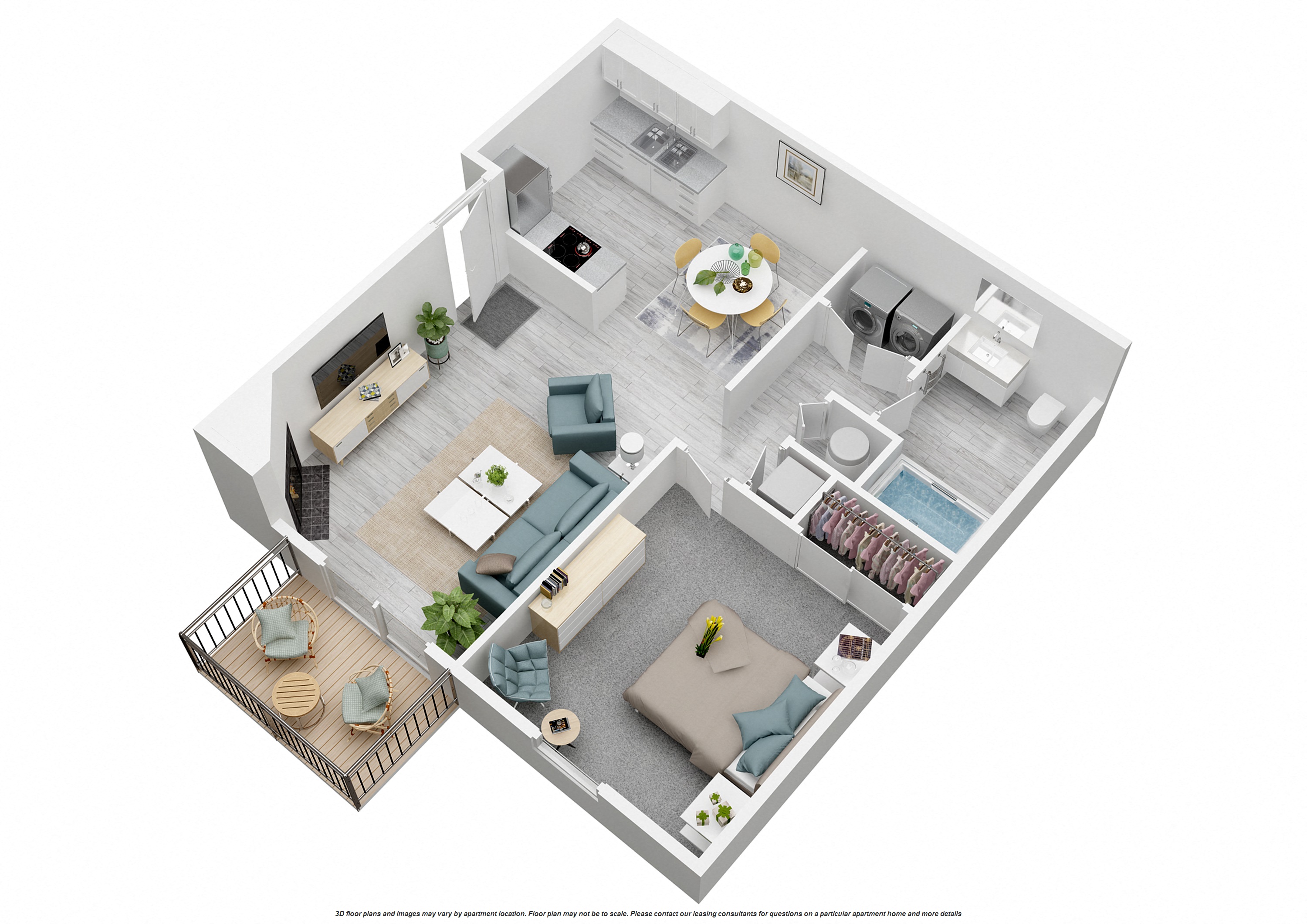 Floor plan for 1 bed, 1 bath, 618 sqft